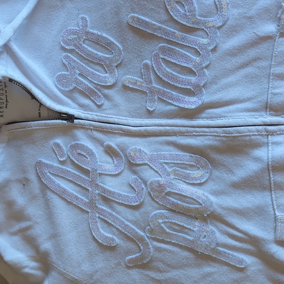 Aeropostale Sparkly Off-White Zip-Up Hoodie - Picture 5 of 6